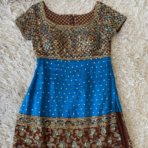Brown and blue patiala style salwar suit - Picture 1 of 8